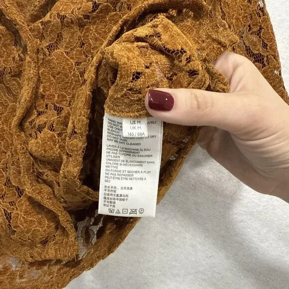 Urban Outfitters Shirt Womens Medium Brown Lace Cropped Button Short Sleeve - Picture 6 of 10